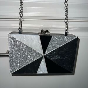 Geometric Black and Silver Clutch